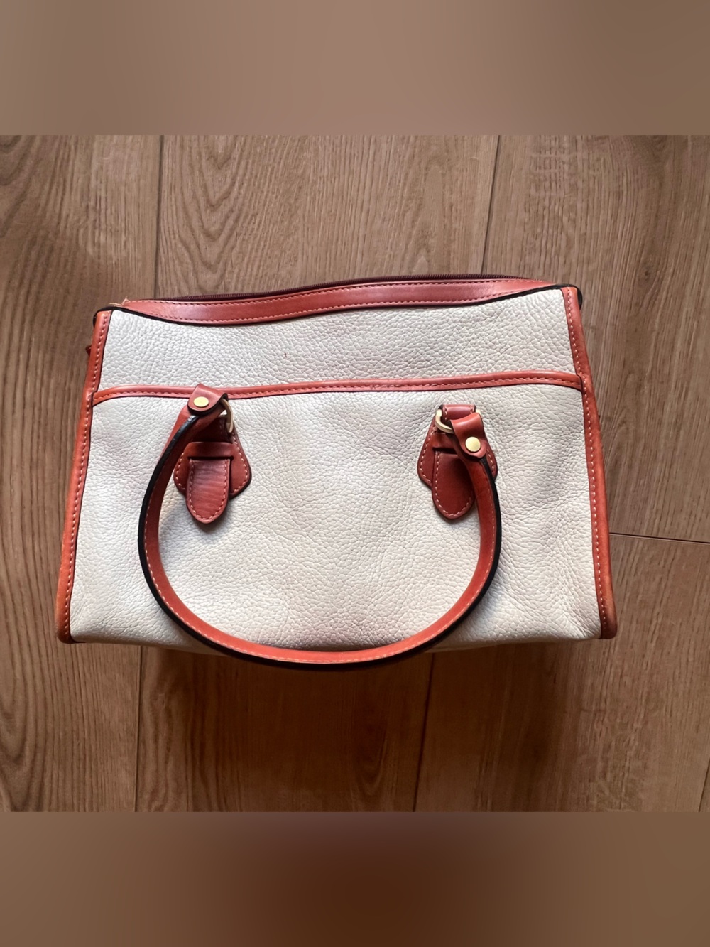 Vintage Liz Claiborne Classic Cream and Tan Leather Tote Bag